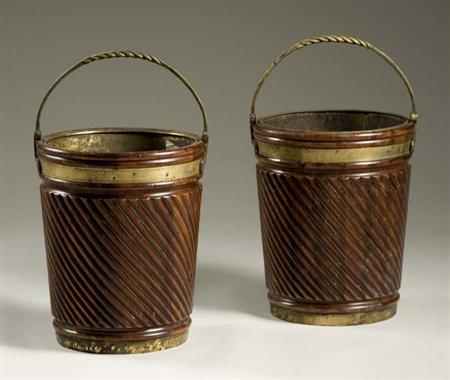 Lot image - Pair of George III Style Brass Bound Mahogany Buckets