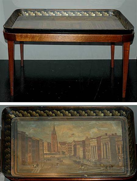 Lot image - Victorian Painted and Black Papier Mache Tray