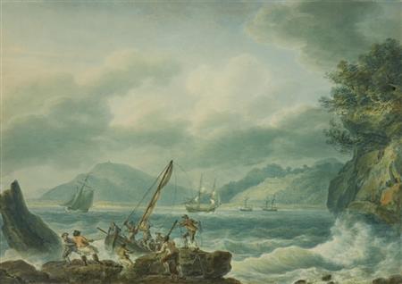 Lot image - Nicholas Pocock British, 1740-1821 Landing the Lifeboat
