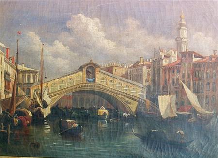 Lot image - Italian School Late 19th Century View of the Rialto Bridge, Venice
