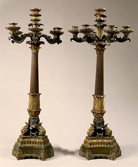 Lot image - Pair of Charles X Gilt and Patinated-Bronze Seven-Light Candelabra