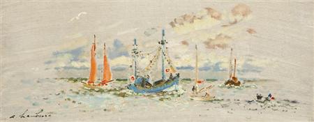 Lot image - Andre Hambourg French, 1909-1999 Au Barges, Deauville