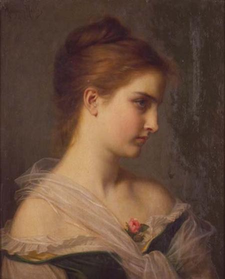 Lot image - Hugues Merle French, 1823-1881 Portrait of a Young Woman