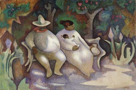 Lot image - Jose Reyes Meza Mexican, b. 1924 In the Park, 1958
