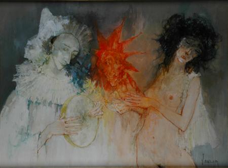 Lot image - Jean Jansem French, b. 1920 Pierrot, Columbine et Arlequin