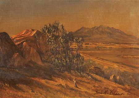 Lot image - Attributed to Jose Marie Velasco Figure in a Mexican Landscape
