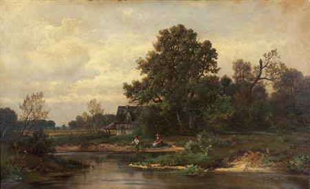 Lot image - Paul Weber German/American, 1823-1916 Fishing out Back