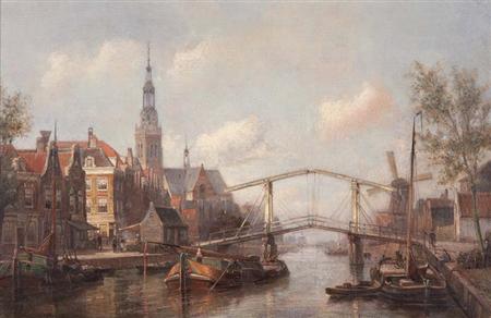 Lot image - Cornelis Christiaan Dommelshuizen Dutch, 1842-1928 View of th Magere Brug, Amsterdam