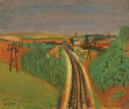 Lot image - Henri Hayden Polish/French, 1883-1970 Chemin de fer, Mareuil-sur-Ourcq dans Oise