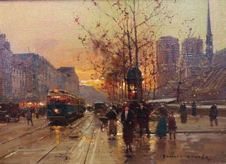 Lot image - Edouard Leon Cortes French, 1882-1969 Le Quai de la Tournelle, Looking toward Notre Dame