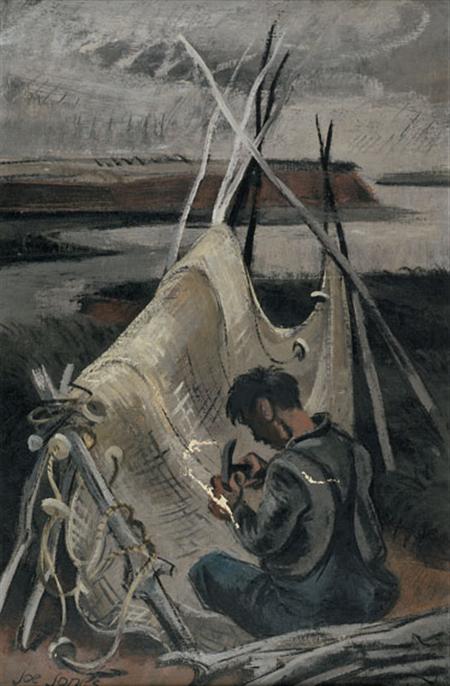 Lot image - Joe (Joseph John) Jones 1909-1963 Eskimo Mending the Nets
