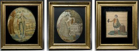 Lot image - Three English Needlework on Silk Pictures