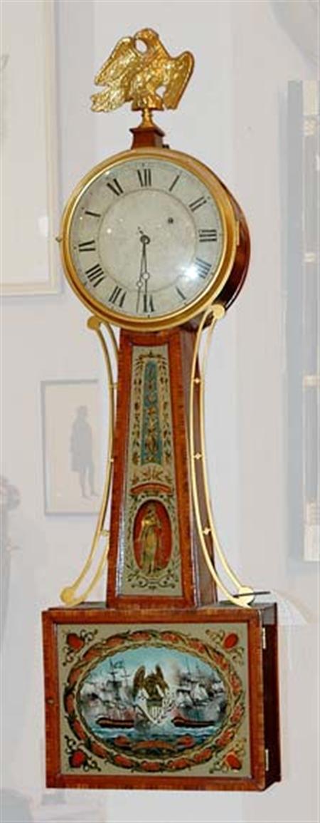 Lot image - Classical Mahogany and Eglomise Banjo Clock
