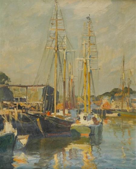 Lot image - Emile Albert Gruppe 1896-1978 Boats in a Harbor, Rockport