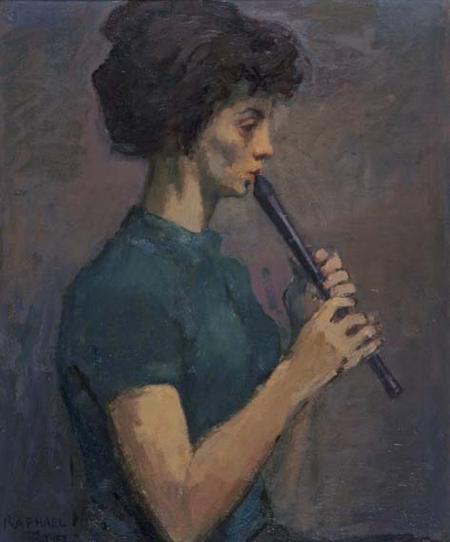 Lot image - Raphael Soyer 1899-1987 Woman with Recorder