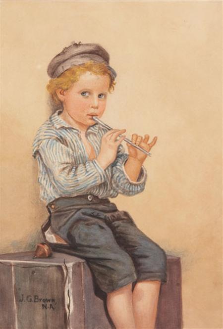 Lot image - John George Brown 1831-1913 Boy with Flute