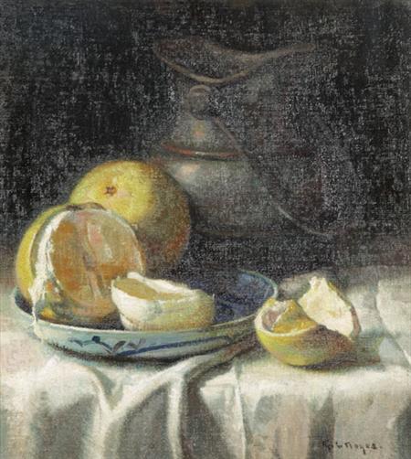 Lot image - George Loftus Noyes 1864-1954 Still Life with Citrus Fruit, a Pitcher and Dish
