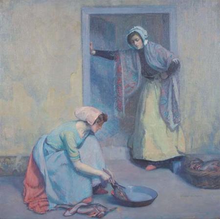 Lot image - Myron G. Barlow 1873-1937 Scaling Fish