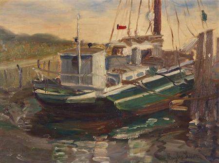 Lot image - Richard Hayley Lever 1876-1958 Docked Boat