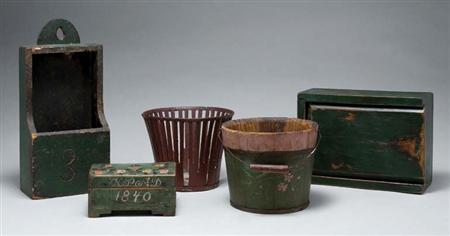 Lot image - Group of Painted Wood Boxes and Containers