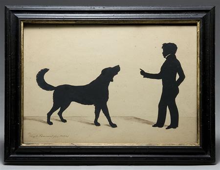Lot image - August Edouart Silhouette Portrait of a Boy and His Dog
