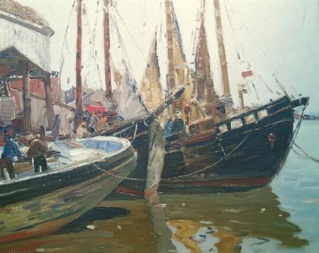Lot image - Anthony Thieme 1888-1954 Harbor Scene