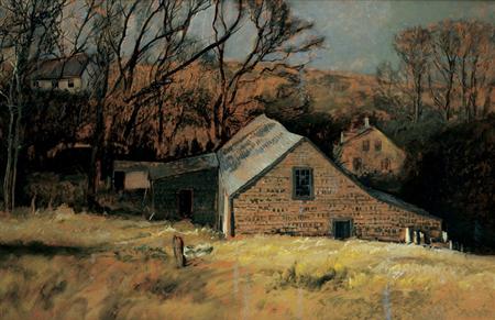 Lot image - Frederick Judd Waugh 1861-1940 Autumn Landscape with Cabins