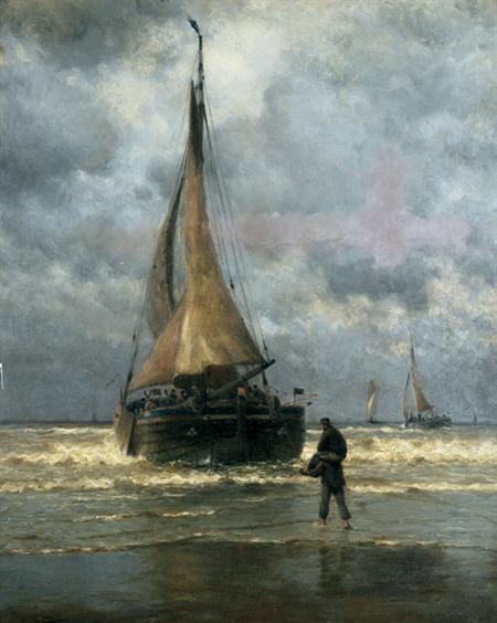 Lot image - William Edward Norton 1843-1916 On the Coast of Holland, Fishing Boat Ready for Sea