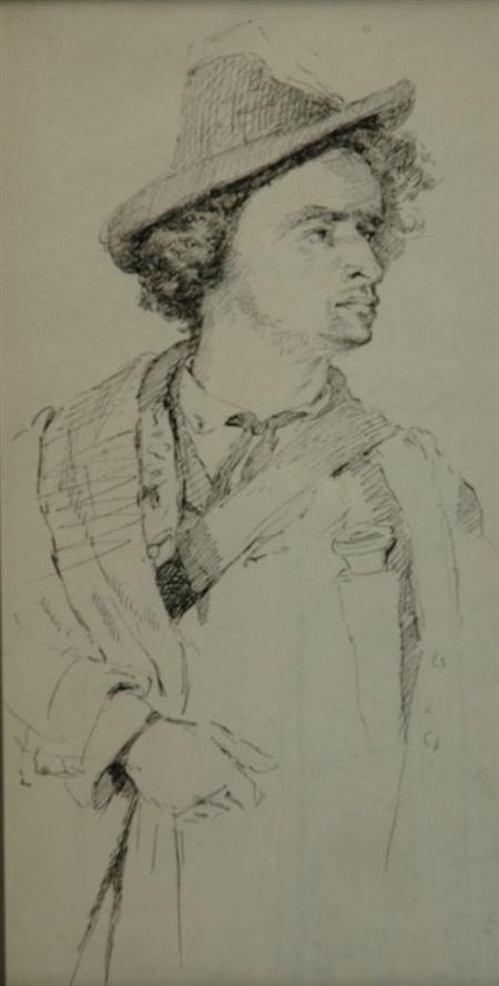 Lot image - William Merritt Chase 1849-1916 Bavarian Boy and Officer on Horseback - a Study: A Double-sided Drawing