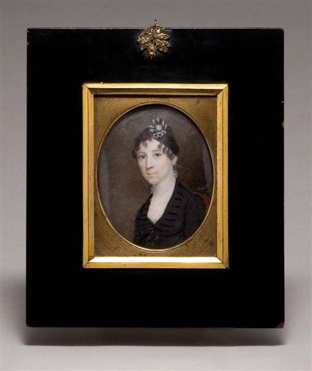 Lot image - Attributed to William M.S. Doyle American 1769-1828 Portrait Miniature of a Lady said to be Mrs. Bray of Boston