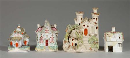 Lot image - Group of Staffordshire Pottery and Porcelain Cottages