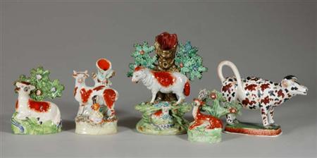 Lot image - Group of Staffordshire Pottery Figures of Animals
