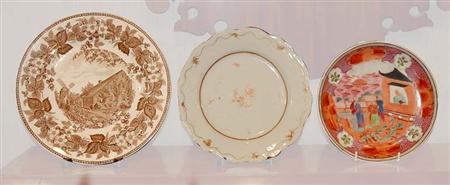 Lot image - Set of Six Wedgwood Transfer Decorated Home Sweet Home Pottery Plates; T/w a Newhall Porcelain Saucer Dish & Two Chinese Export Plates.