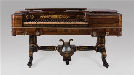 Lot image - Classical Gilt Stenciled Rosewood Square Piano