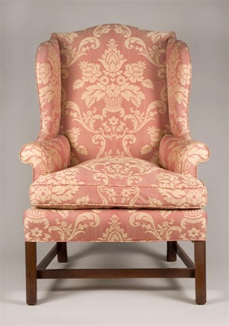 Lot image - Chippendale Mahogany Upholstered Wing Chair