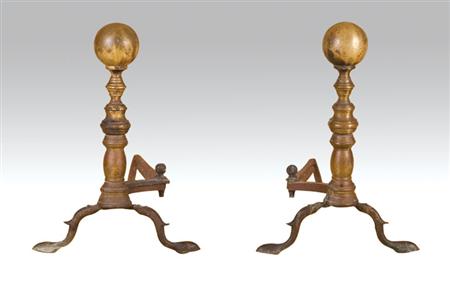 Lot image - Pair of Brass Knopped Andirons