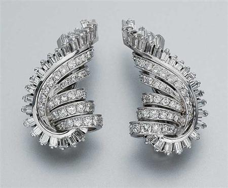 Lot image - Pair of Diamond Scroll Earclips