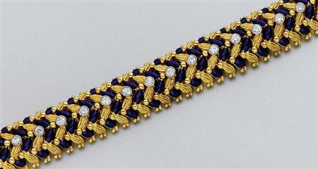 Lot image - Gold, Blue Enamel and Diamond Bracelet