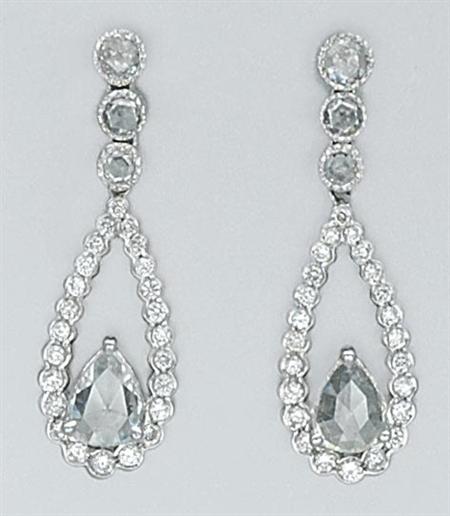Lot image - Pair of Diamond Pendant-Earrings
