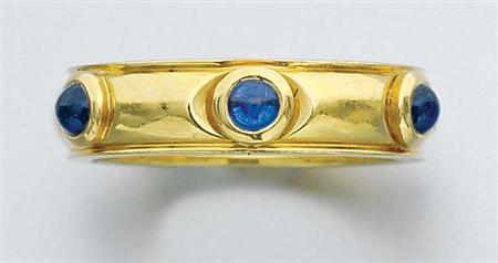 Lot image - Gold and Cabochon Sapphire Band Ring