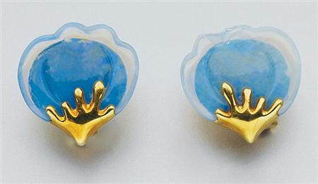 Lot image - Pair of Gold and Carved Opal Earclips