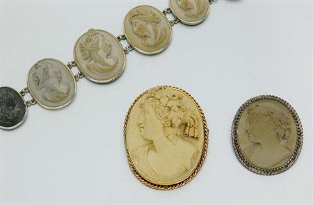 Lot image - Group of Antique Lava Cameo Jewelry
