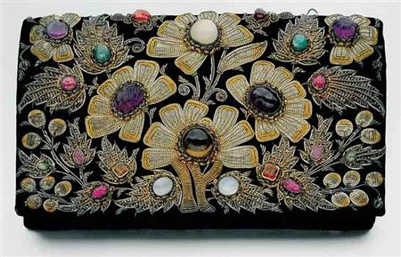 Lot image - Black Velvet and Gem-Set Evening Purse