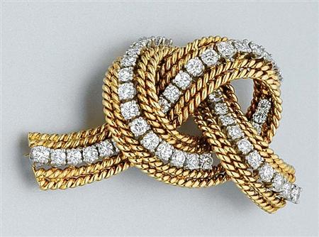 Lot image - Gold, Platinum and Diamond Clip-Brooch