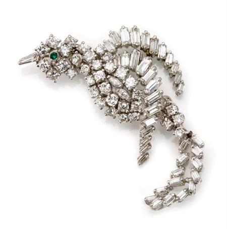 Lot image - Diamond and Emerald Bird Pendant-Brooch