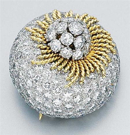 Lot image - Platinum, Gold and Diamond Clip-Brooch