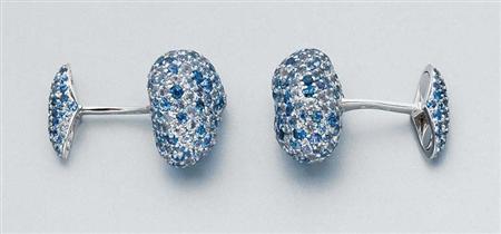 Lot image - Pair of White Gold, White Sapphire and Sapphire Cufflinks