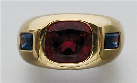 Lot image - Gold, Rubellite and Sapphire Gypsy Ring