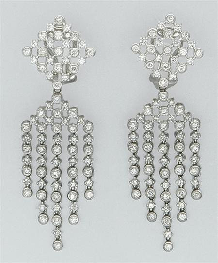 Lot image - Pair of Diamond Pendant-Earrings