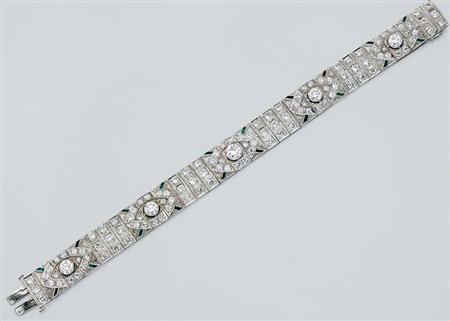 Lot image - Diamond and Simulated Emerald Bracelet